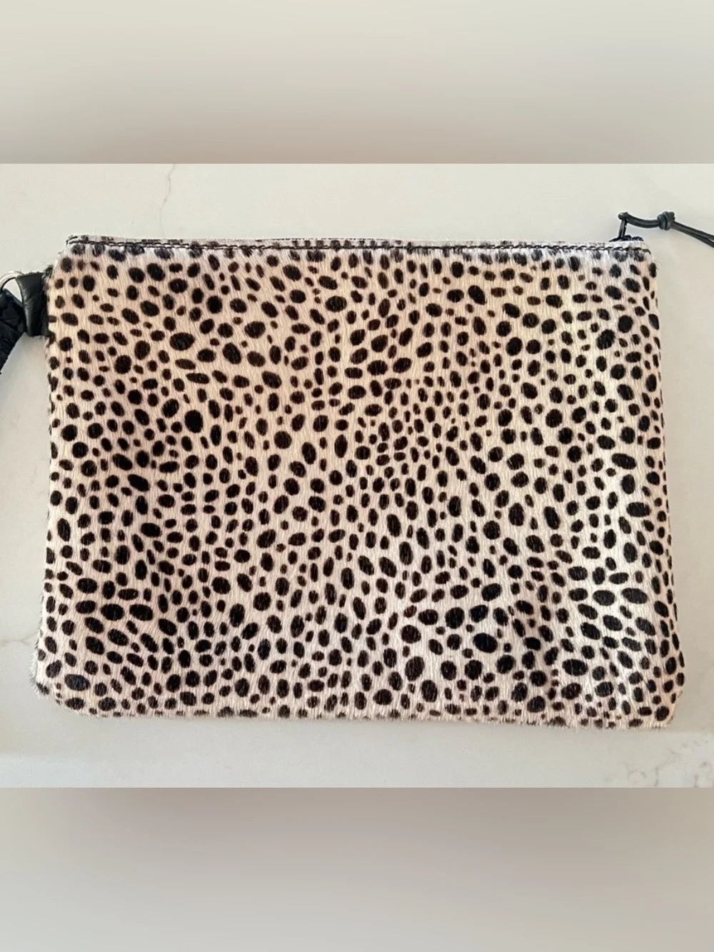 Laurel Dasso Leopard Haircalf Leather Wristlet Clutch Mob Wife Pony Hair